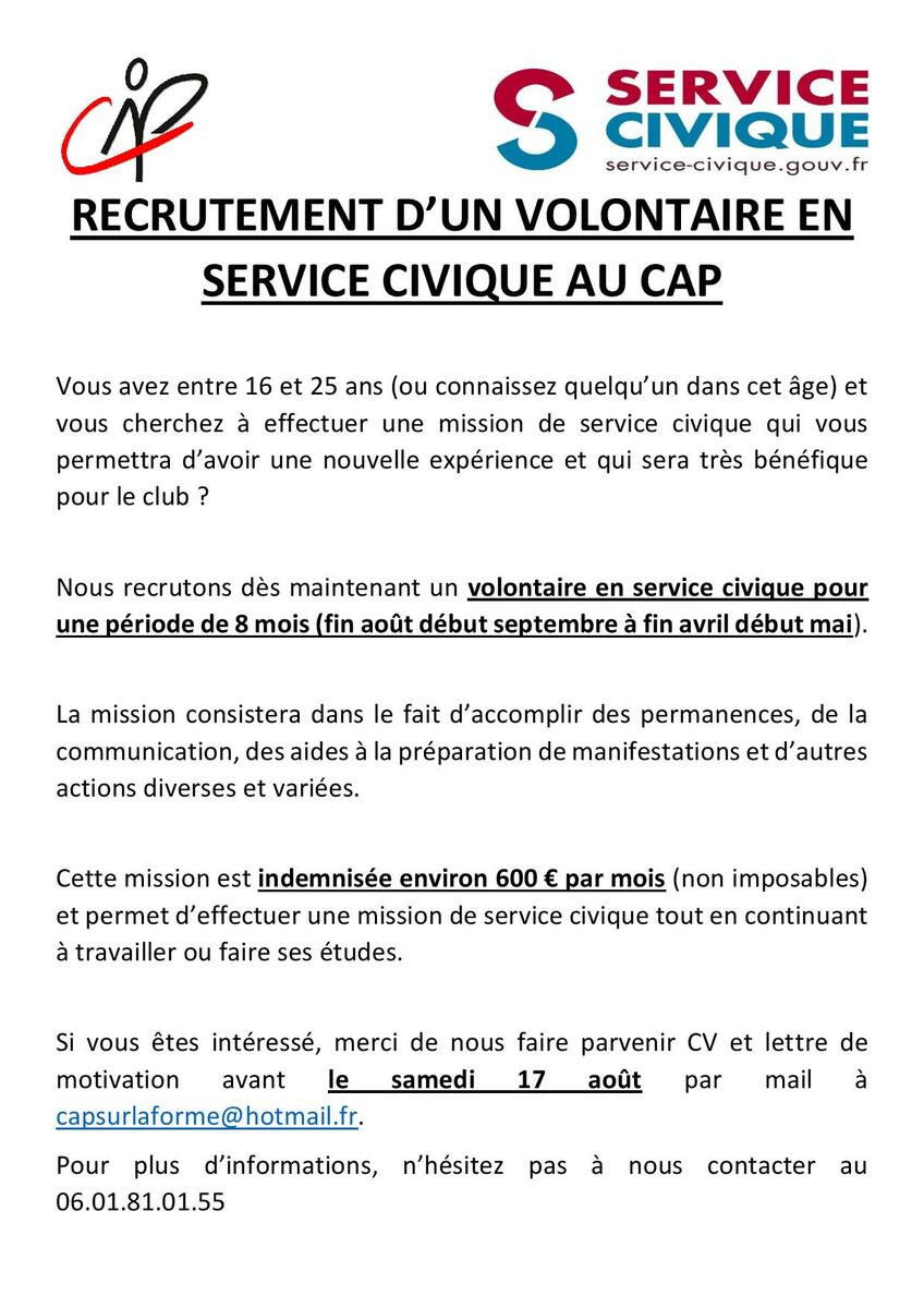 Recrutement d'un nouveau service civique