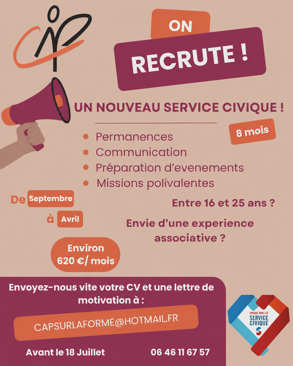 Le CAP recherche un volontaire en service civique pour septembre !