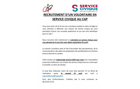 Recherche d'un volontaire en service civique au CAP
