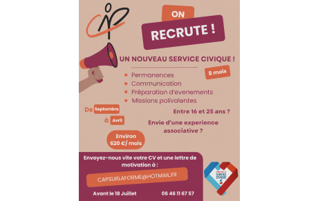Le CAP recherche un volontaire en service civique pour septembre !